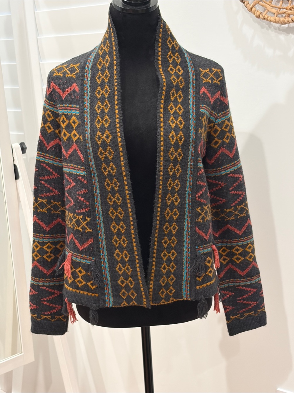Boot Barn Open-Front Boho/Southwestern Knit Cardigan Sweater
